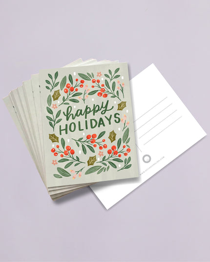 Winter Botanical "Happy Holidays" Postcard Set - Pack of 12