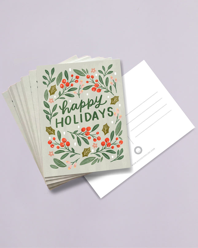 Winter Botanical "Happy Holidays" Postcard Set - Pack of 12