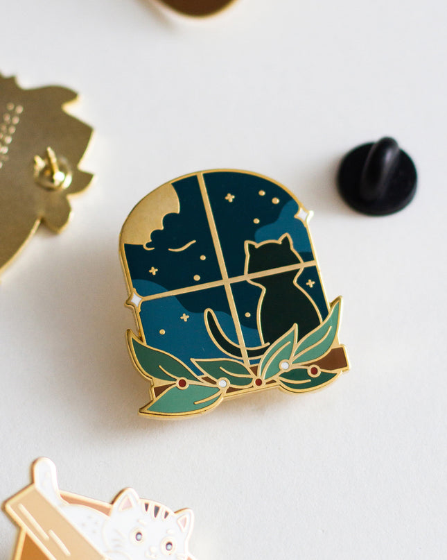 Cat Window Enamel Pin