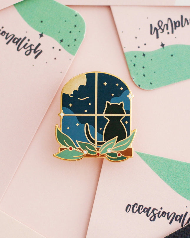 Cat Window Enamel Pin