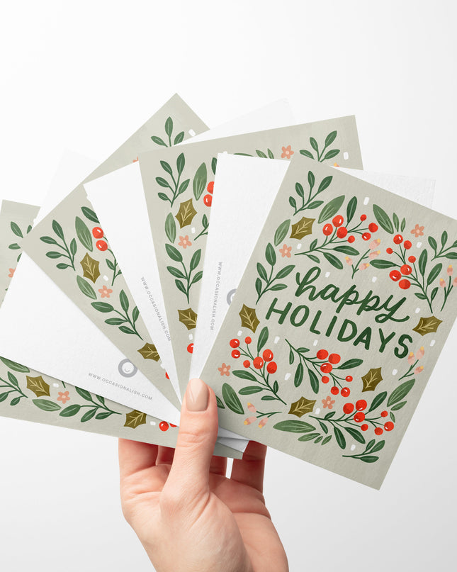 Winter Botanical "Happy Holidays" Postcard Set - Pack of 12