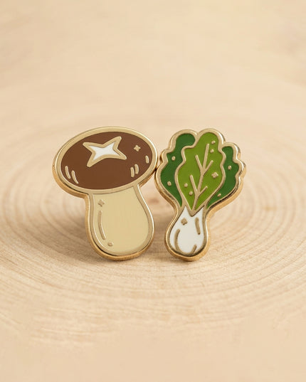 Bok choy & Shroom Mini Enamel Pin