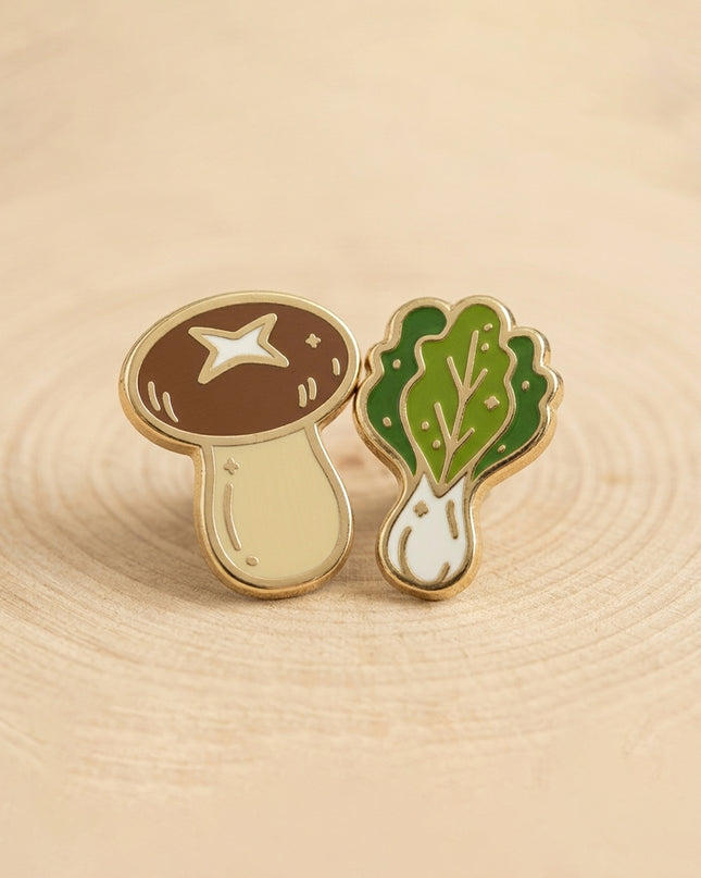 Bok choy & Shroom Mini Enamel Pin