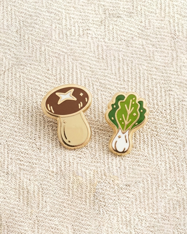 Bok choy & Shroom Mini Enamel Pin