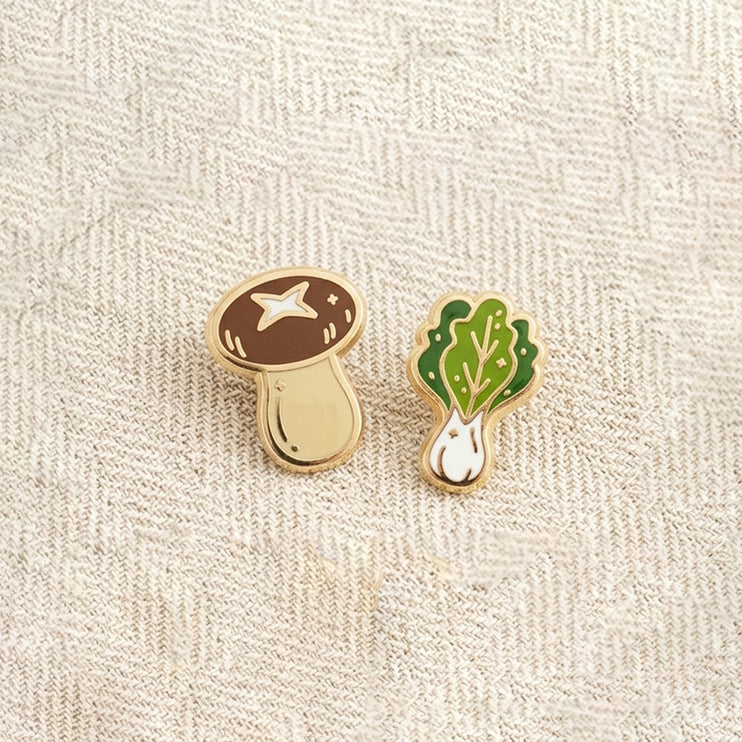 Bok choy & Shroom Mini Enamel Pin