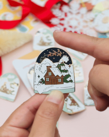 Snowy Day and Silent Night Interactive Enamel Pin