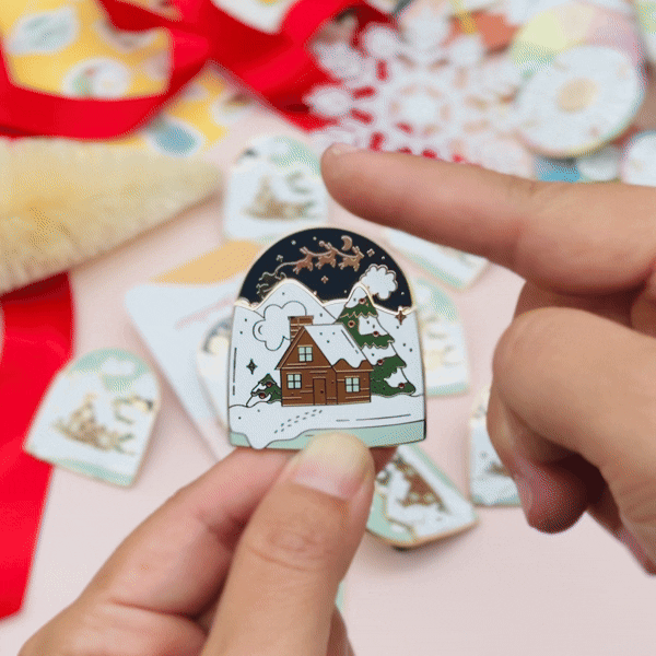 Snowy Day and Silent Night Interactive Enamel Pin
