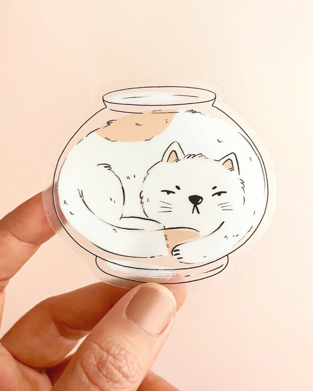 Cat in a Bowl Clear Sticker