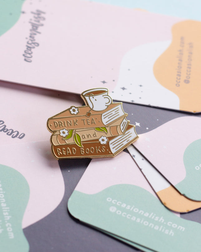 Tea and Books Enamel Pin