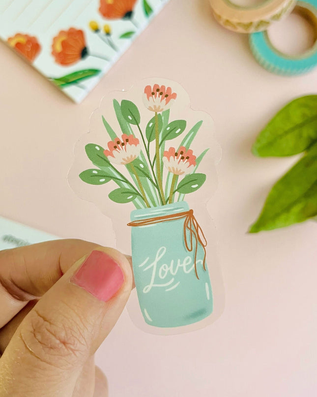 A Jar of Flowers Clear Sticker