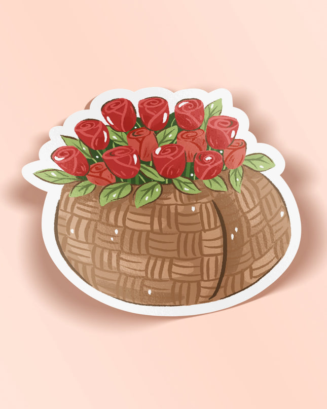 Basket of Roses Matte Vinyl Sticker