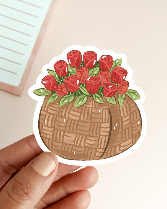 Basket of Roses Matte Vinyl Sticker