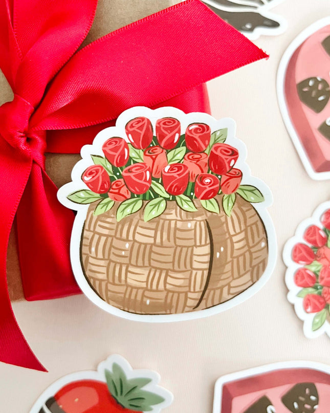 Basket of Roses Matte Vinyl Sticker