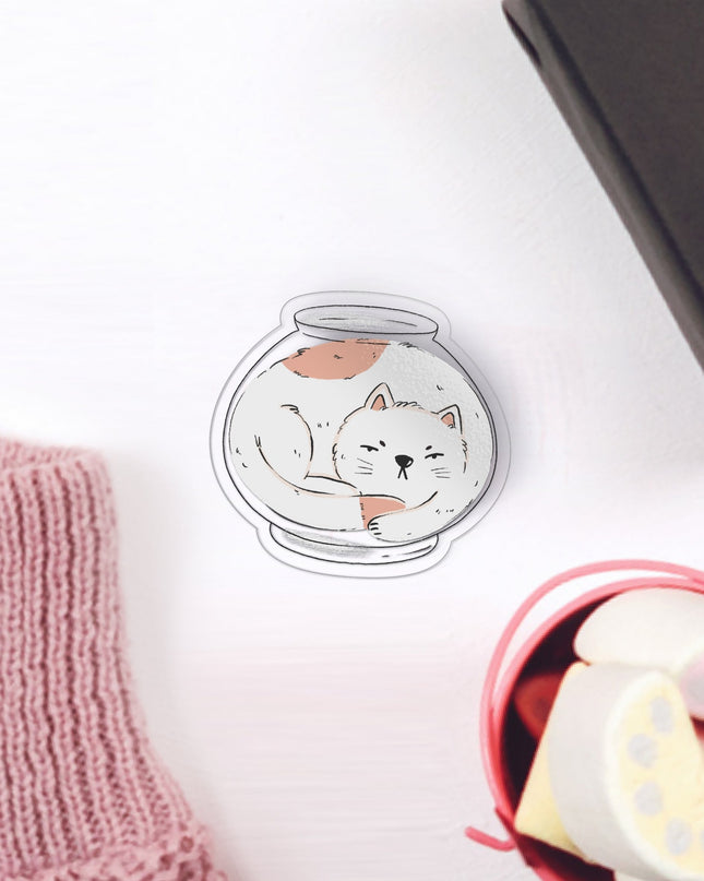 Cat in a Bowl Clear Sticker