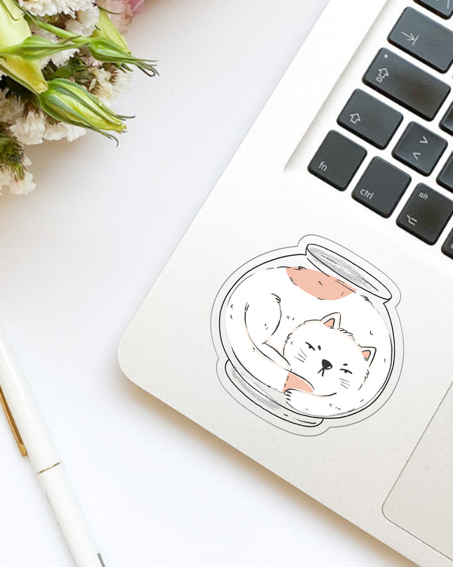 Cat in a Bowl Clear Sticker