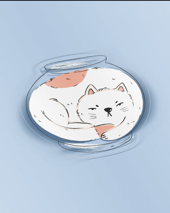 Cat in a Bowl Clear Sticker