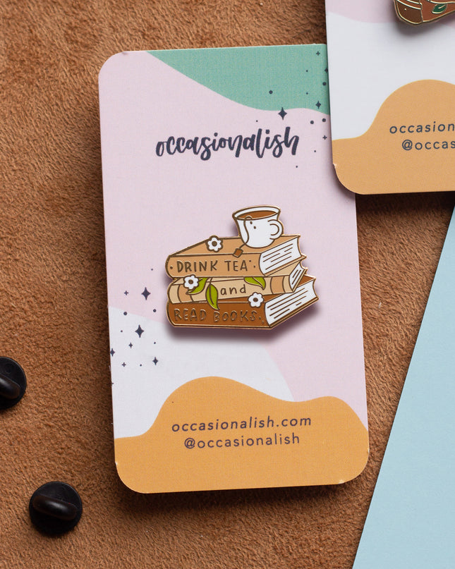 Tea and Books Enamel Pin
