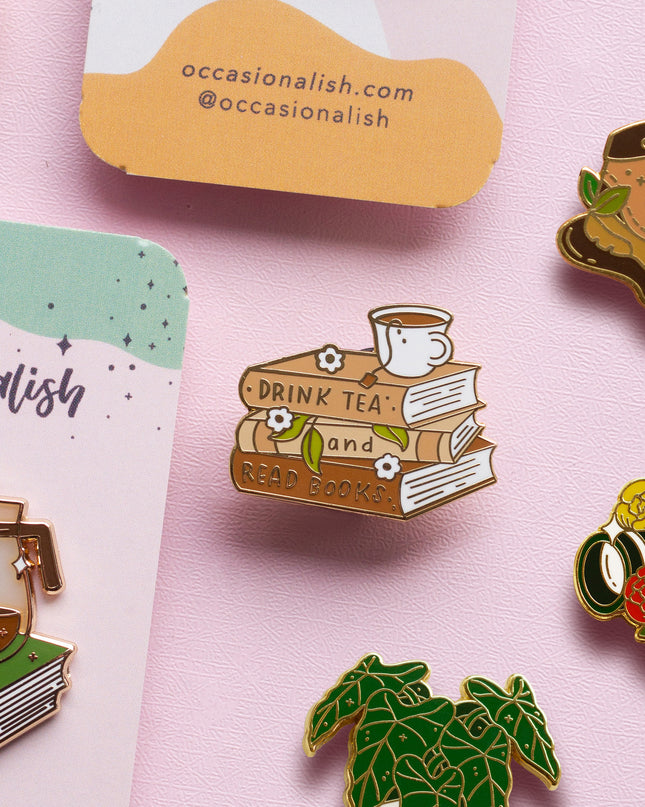 Tea and Books Enamel Pin