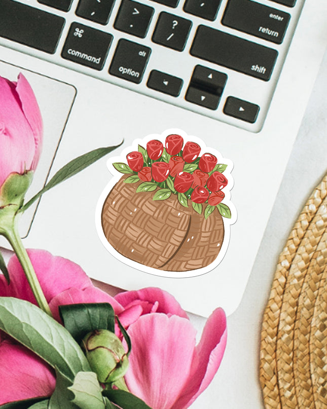 Basket of Roses Matte Vinyl Sticker